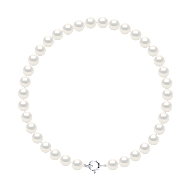 Bracelet Rang de Perles d'Eau Douce Rondes 5-6 mm Blanches Argent 925