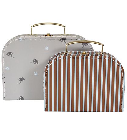 OYOY Kufferts?t - 2 stk - Elephant & Stripes - Pale Blue