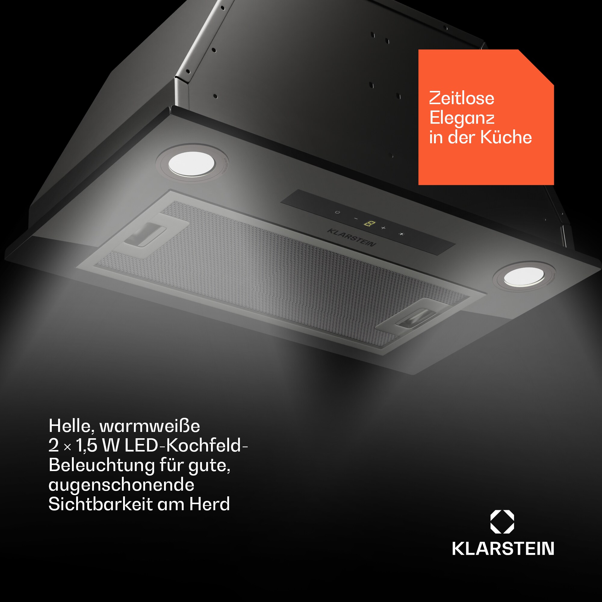 Paolo 52 Dunstabzugshaube Einbau 52 cm 439 m³/h LED Touch A++ Schwarz