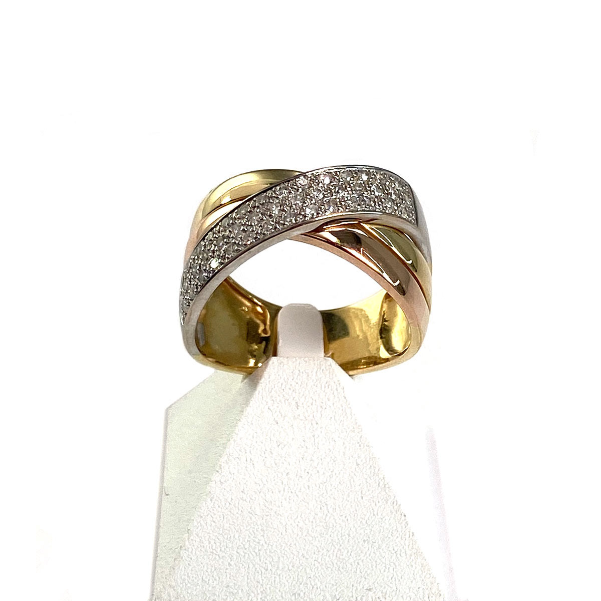 Bague d'occasion 3 ors 750 anneaux croisés diamants