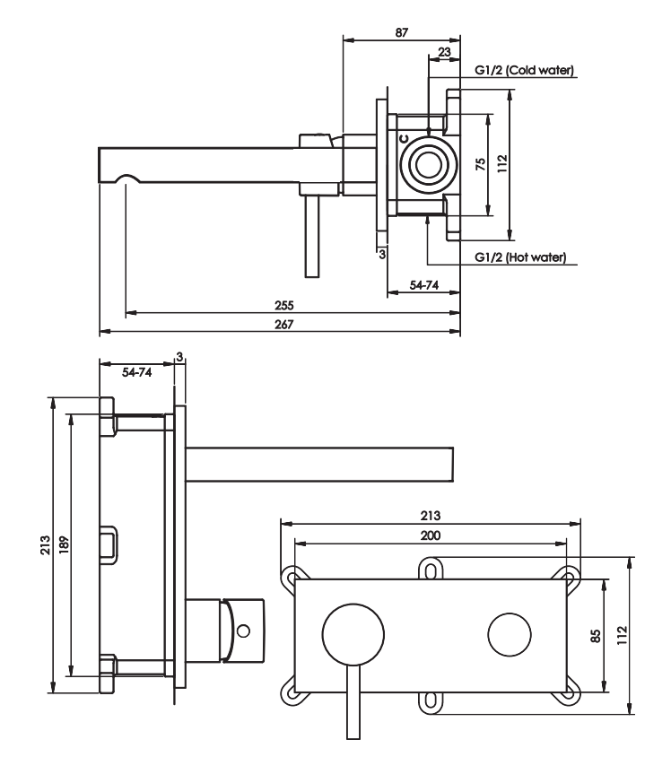 Brauer Copper Edition ColdStart wastafelkraan inbouw rechte uitloop met achterplaat model E2 koper geborsteld PVD