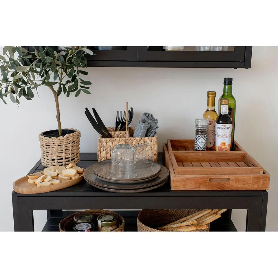 Hioshop Selma Lunchbord keramiek set van 4 grijs- bruin