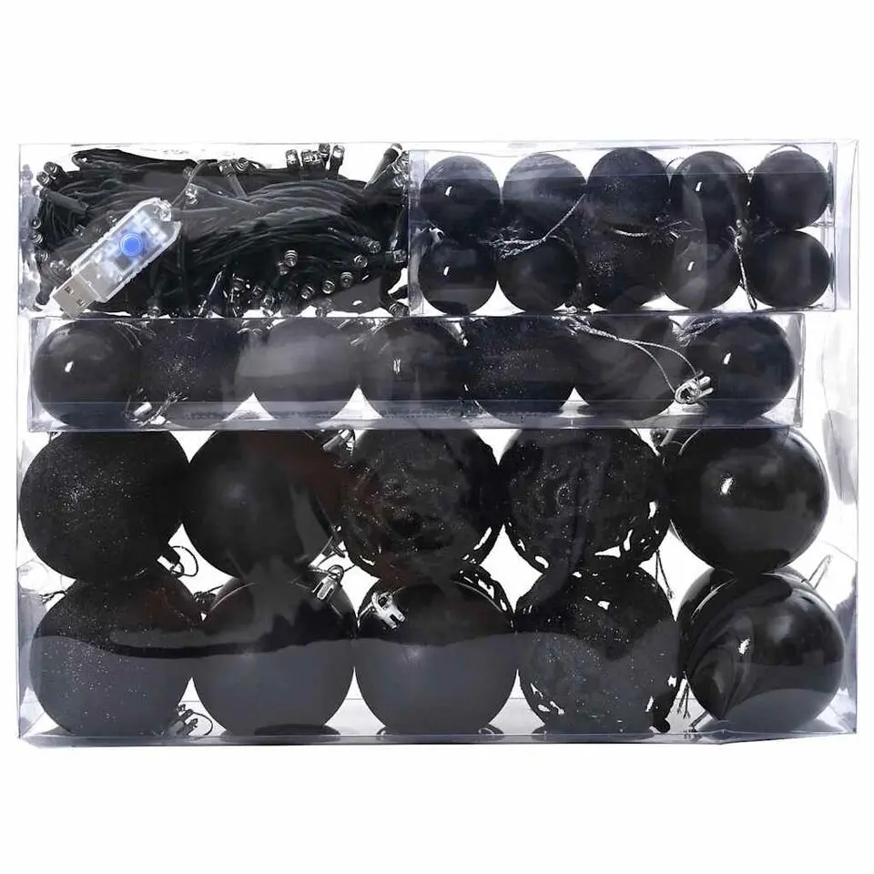 vidaXL - 61-delige Kerstballenset met 150 LED - Zwart - Kunststof