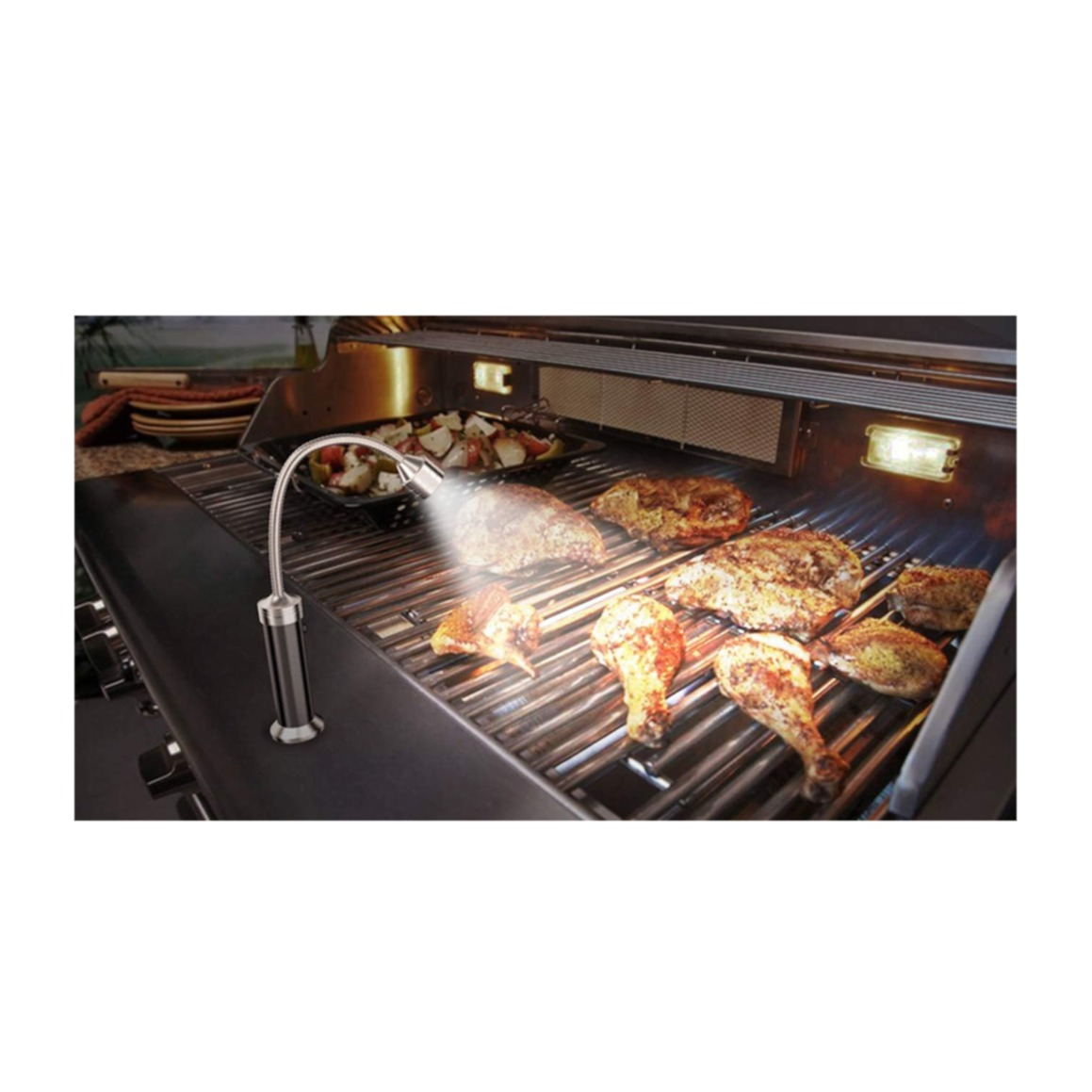 (2er Set) 9 LED’s Magnetische Grill Lampe Flexibles 360º Grad Licht BBQ Zubehör inkl. Aufbewahrungs Box (Batteriebetrieben) - Kaltweiss