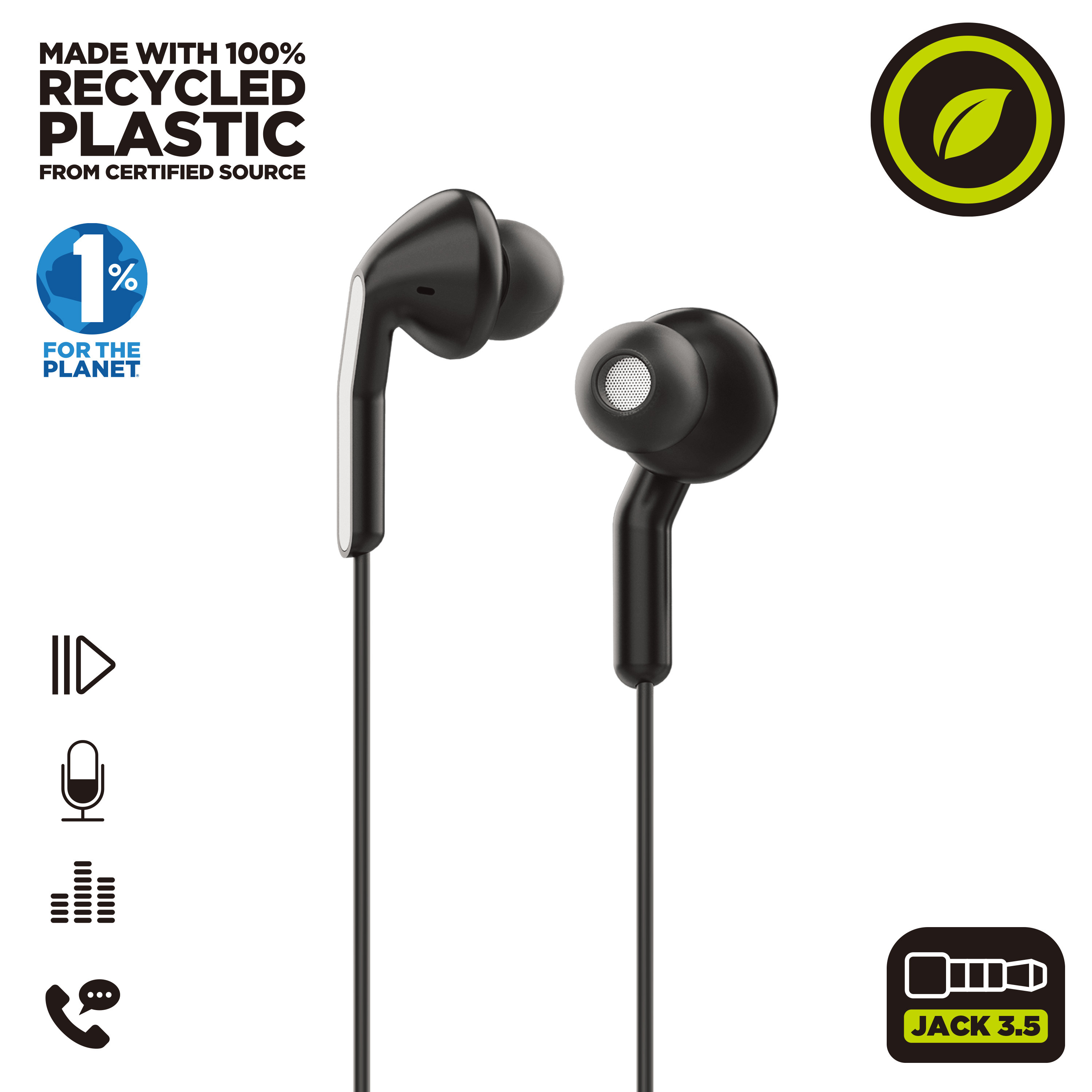 Fones de ouvido estéreo Muvit For Change E57 3,5 mm pretos