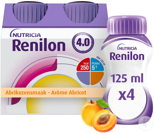 Nutricia Renilon 4,0 Goût Abricot Complément Nutritionnel Hyperénergétique Bouteilles 4x125ml