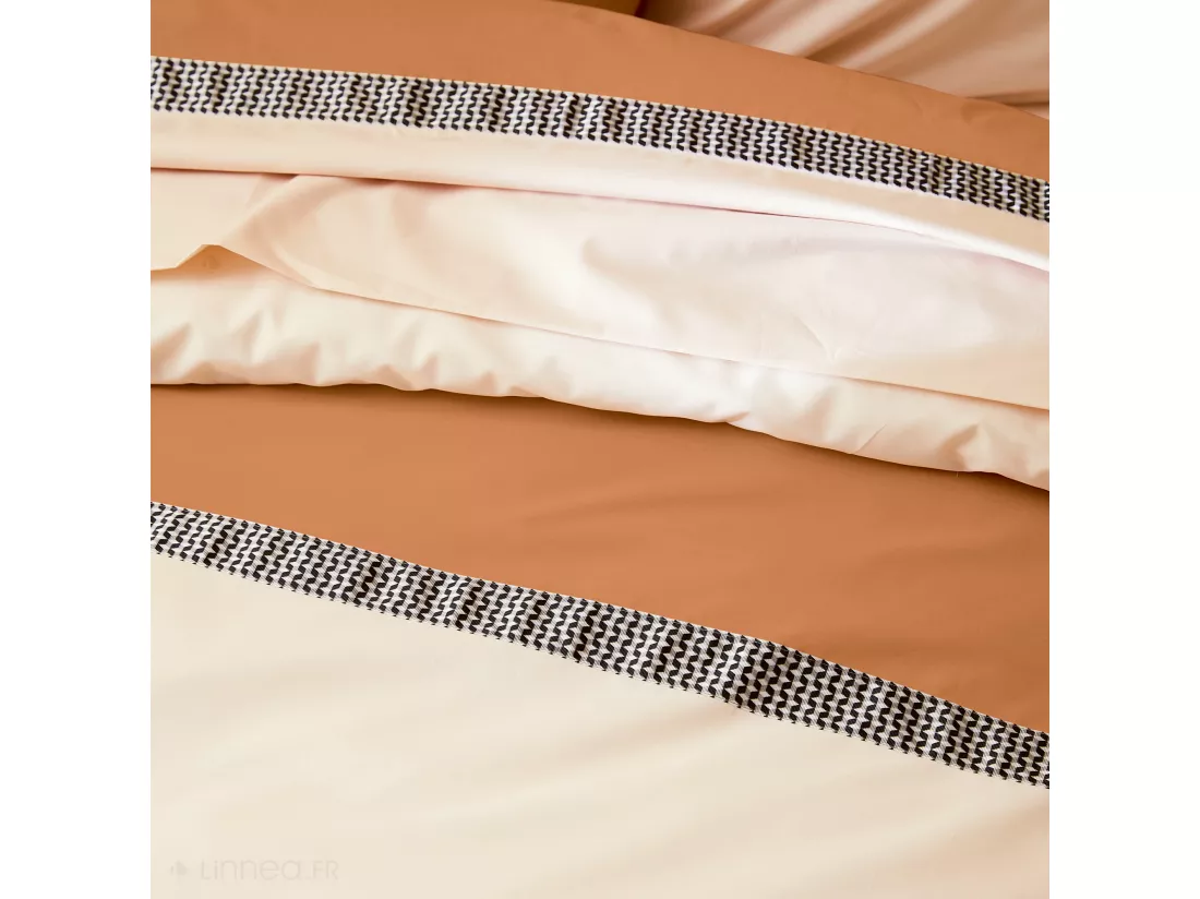 Drap plat 240x310 cm en 100% percale de coton MACASSAR Cognac