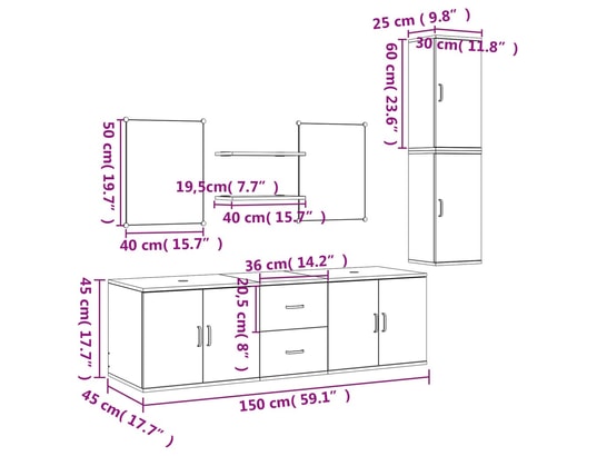 VIDAXL - Ensemble de meubles salle de bain 7 pcs chêne bois d'ingénie...