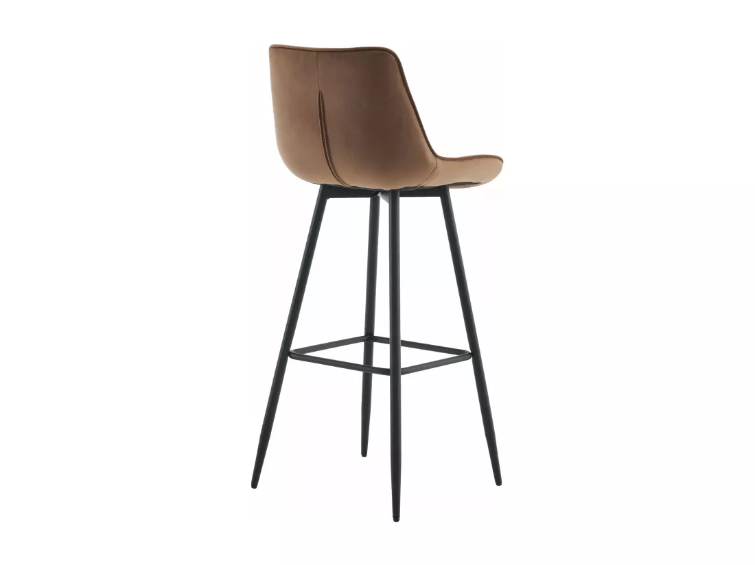 Lot de 2 Tabouret de bar - Velours & Métal noir mat - Marron - Dartford