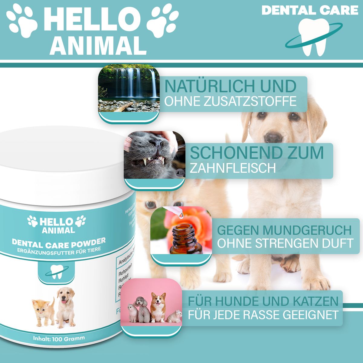 Hello Animal® | Dental Pulver | gegen Zahnbelag & Maulgeruch