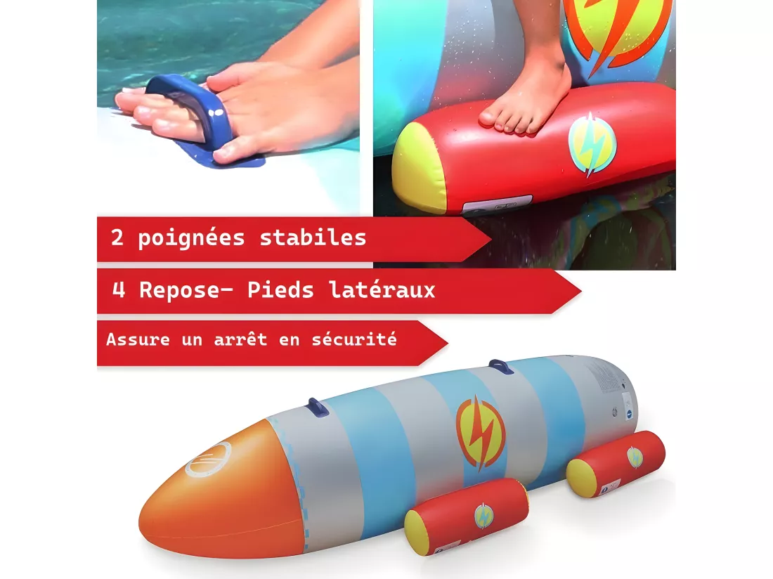 Fusée à eau Bouée gonflable Ballon flotteur pour piscines XXL 195x72x44cm 2 Pagaies pour adultes et enfants à partir de 6ans