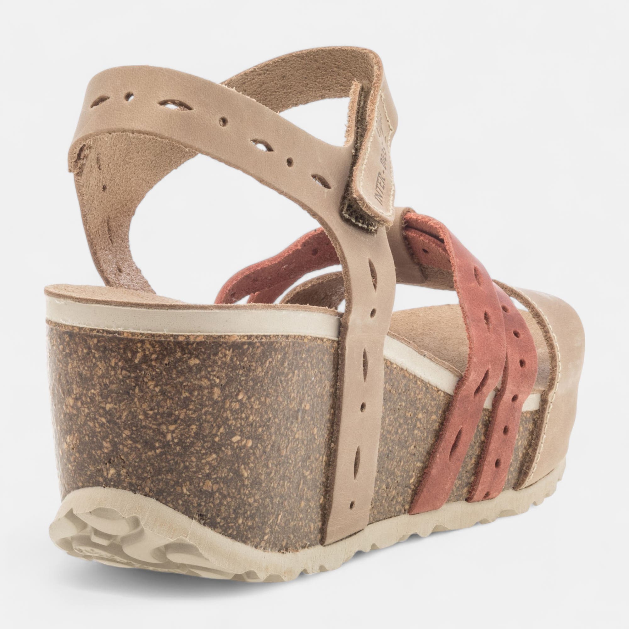 Mules semelle liège à talon compensé Femme en cuir beige