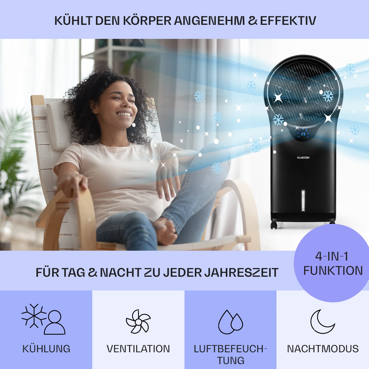 Whirlwind 3-in-1 Luftkühler Ventilator Luftbefeuchter 1600 m³/h Schwarz