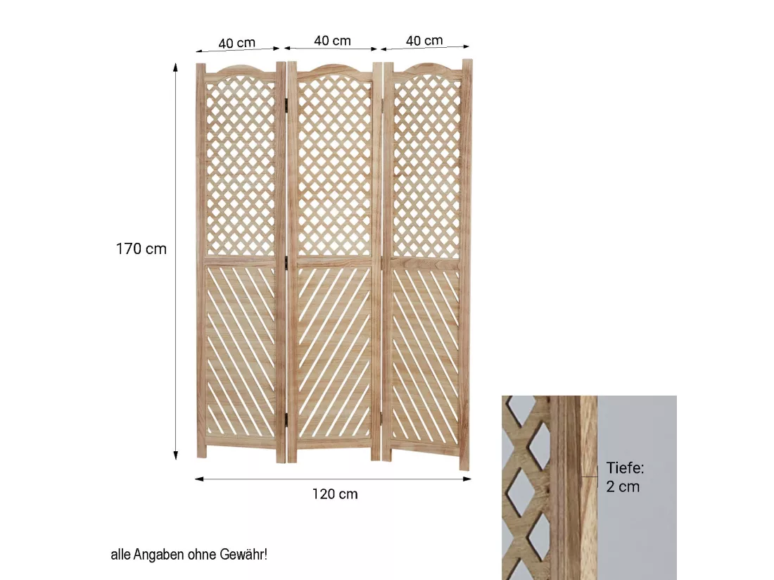 Paravent en 3 panneaux bois marron 120 x 2 x 170 cm PAR06093