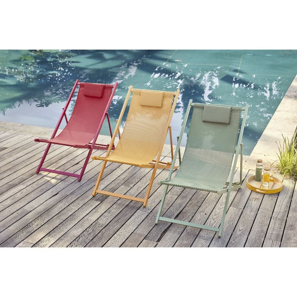 Chilienne Oxford pliante avec têtière textilène jaune 61x100xH92cm