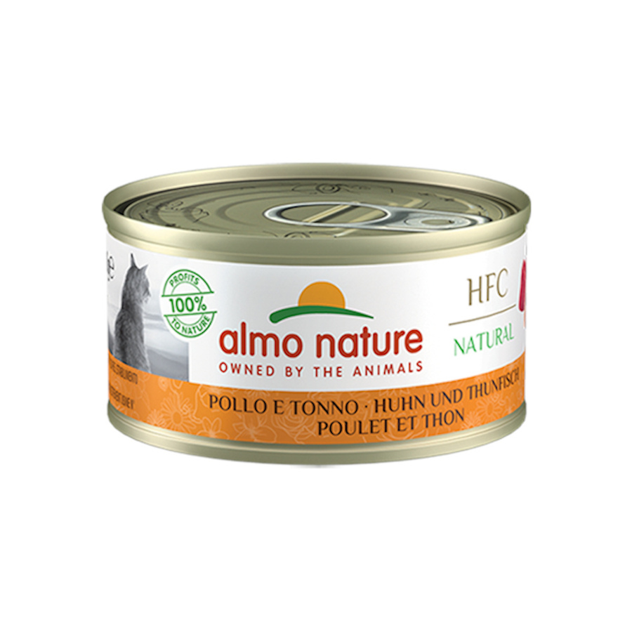 Almo Nature HFC frango com atum em lata, 70g, para gatos.