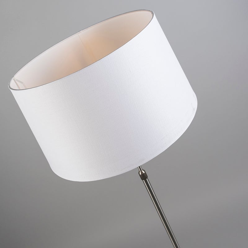 QAZQA - Moderne vloerlamp | Staande lamp | Vloerlamp | Lamp | Licht staal | Zilver | Mat nikkel met witte verstelbare lampenkap 45 cm - Parte | Woonkamer | Slaapkamer - Rond staal | Langwerpig