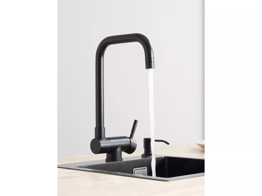 CECIPA MAX Mitigeur Cuisine Rabattable Noir Robinet Cuisine Pliable avec 2 Jets aux Choix Mitigeur de Cuisine Sous Fenêtre avec Bec Orientable