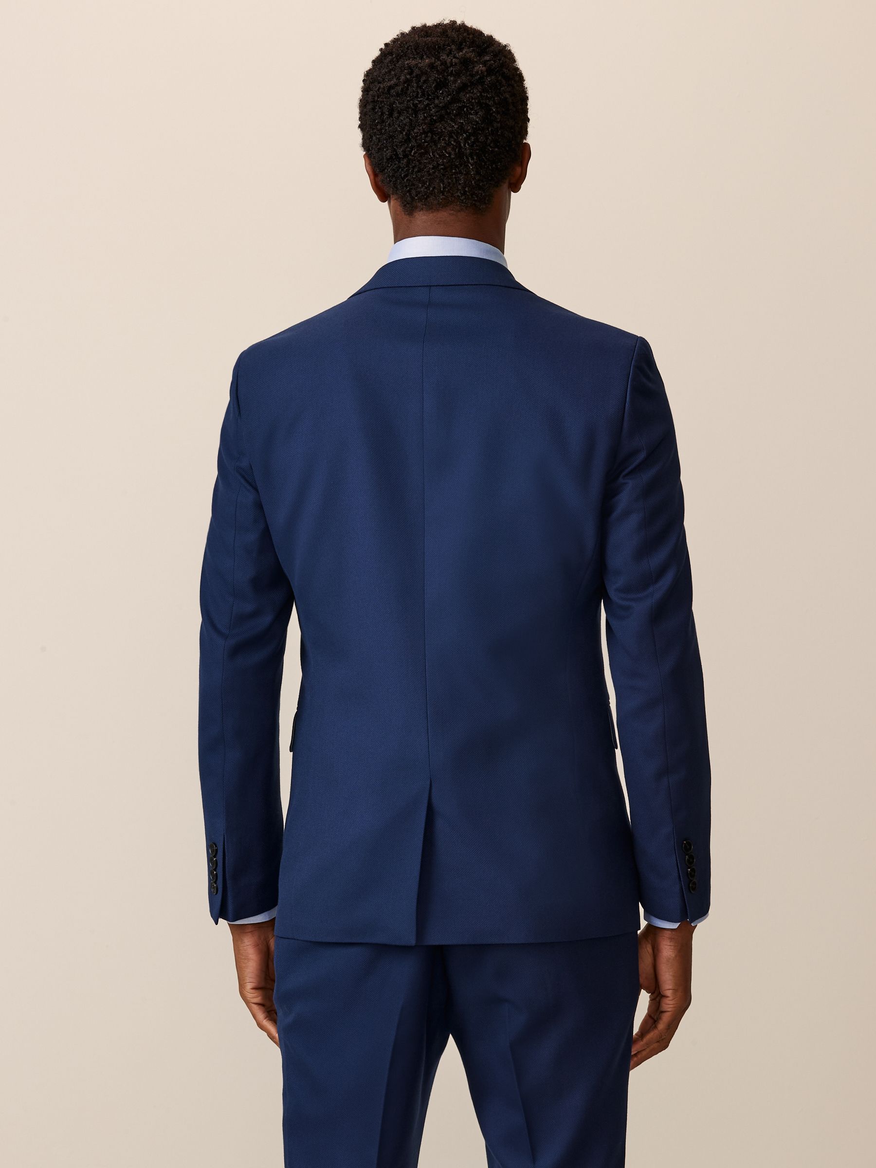 Helderblauw - Slim Fit - Kostuum met textuur: colbert