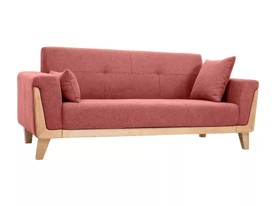Canapé scandinave 3 places en tissu effet velours texturé terracotta et bois clair FJORD