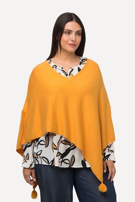 Poncho, Zipfelsaum, Quasten, Oversized, weicher Strick