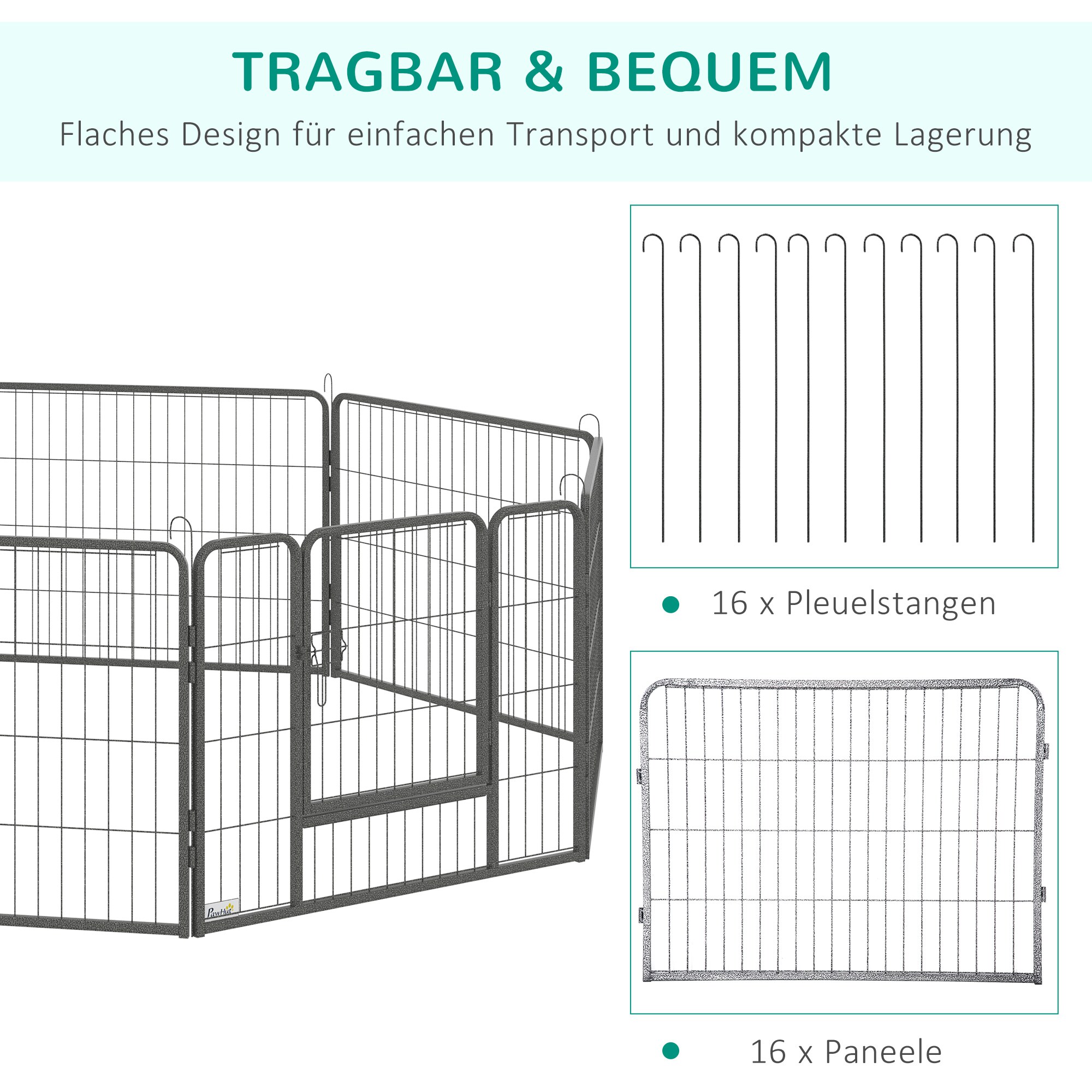 PawHut Freilaufgehege mit Tür grau 80L x 1,5B x 60H cm