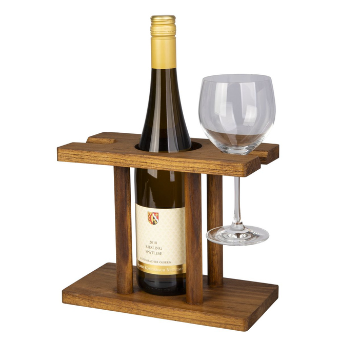 Weinhalter für Flasche und Gläser - braun - ca. 24 x 12 x 19 cm