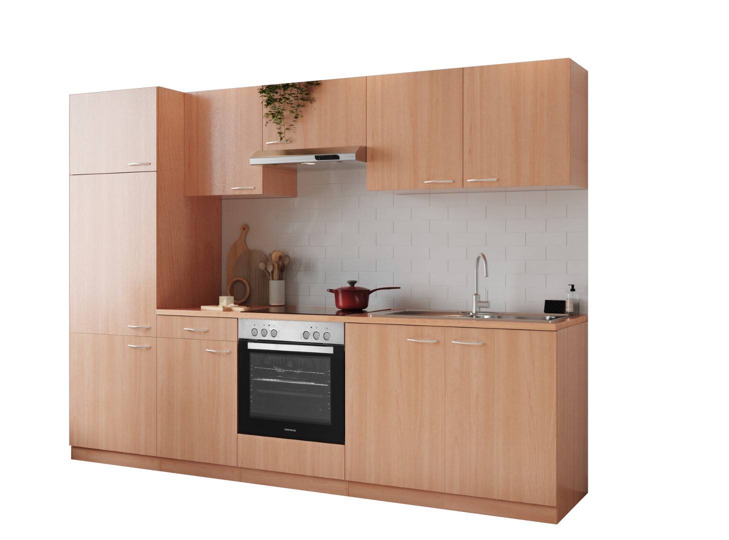 RESPEKTA Küchenblock GERDA - Buche - mit E-Geräten - Glaskeramikkochfeld - 270 cm