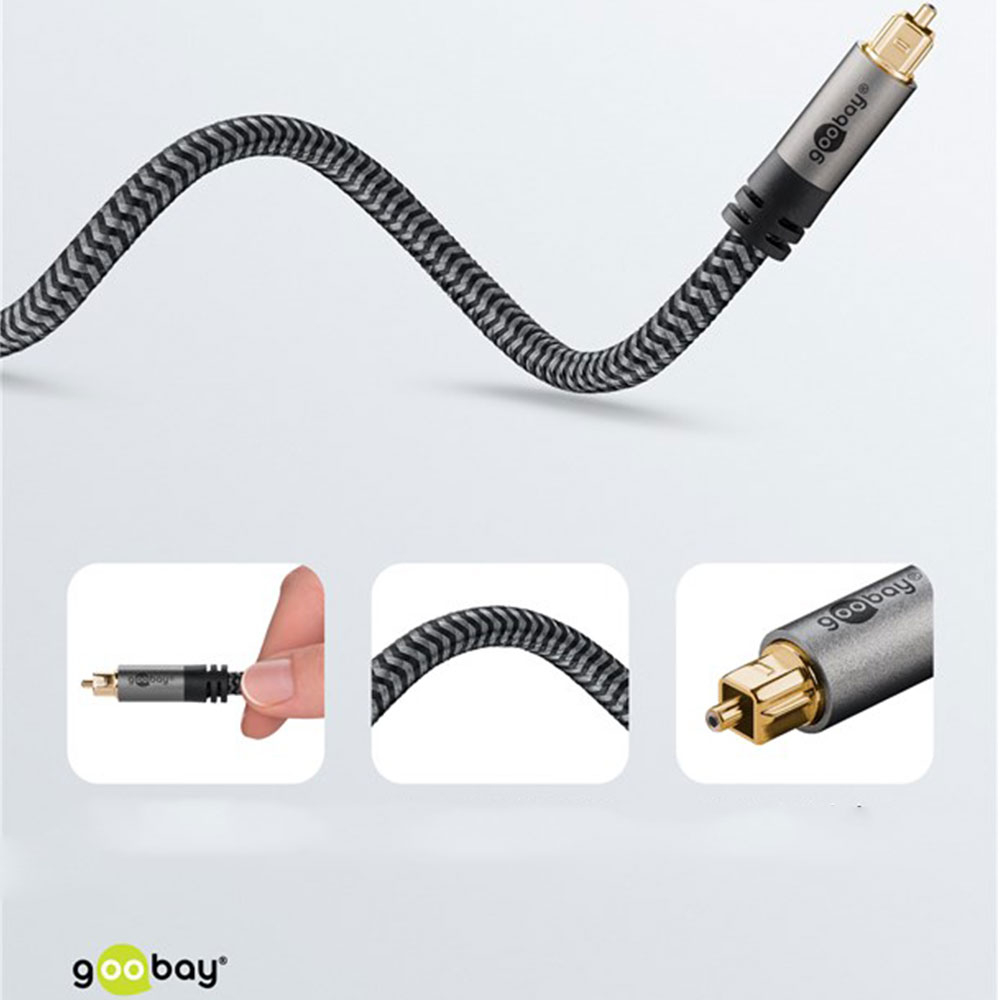 (5m) Optisches Toslink Kabel zur Audioübertragung mit Glasfaserbasis (65307) - Sharkskin Grey