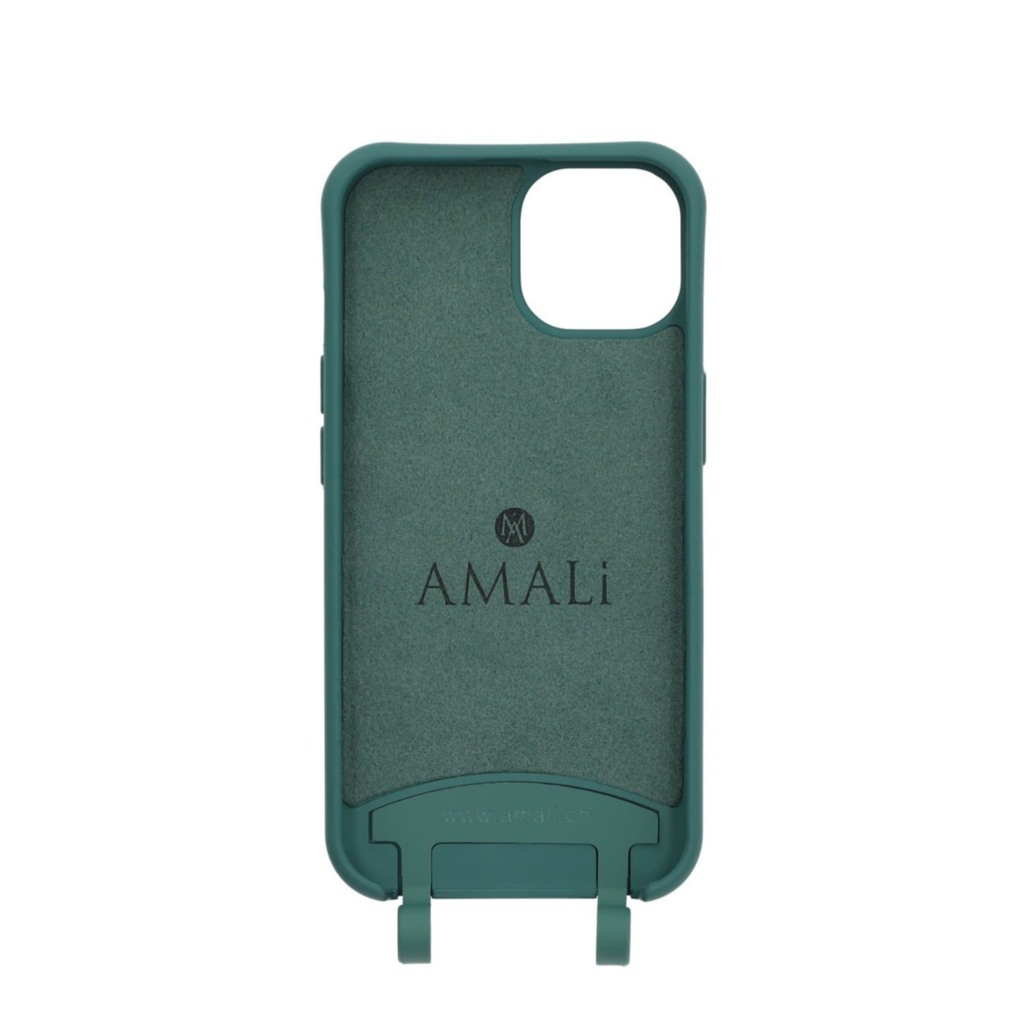 iPhone 14 Handy Hülle Elegantes Case mit abnehmbarem Necklace Adapter - Darkgreen / Silver
