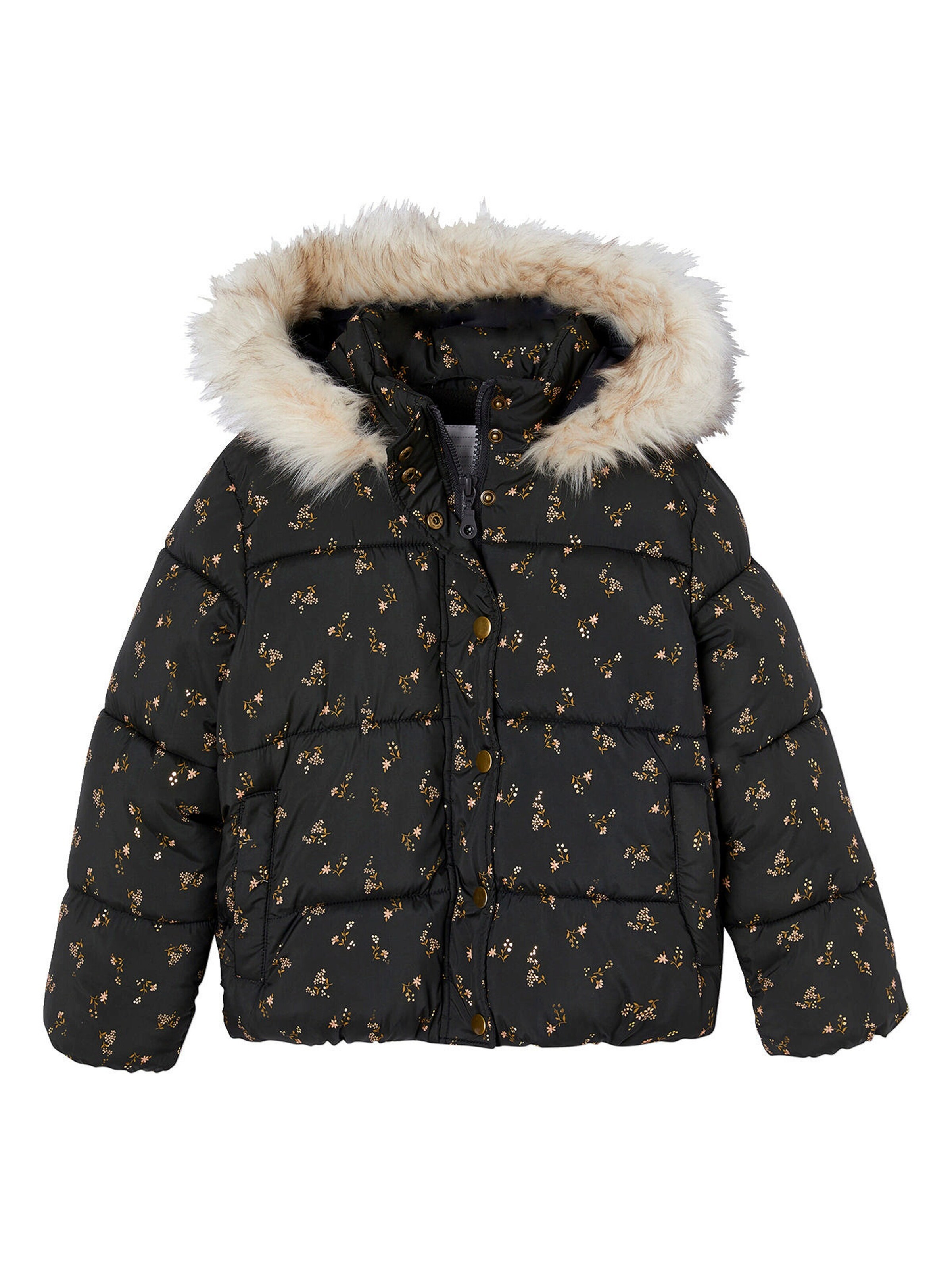 Vertbaudet Mädchen Steppjacke mit Kapuze und Fleecefutter, Wattierung Recycling-Polyester anthrazit