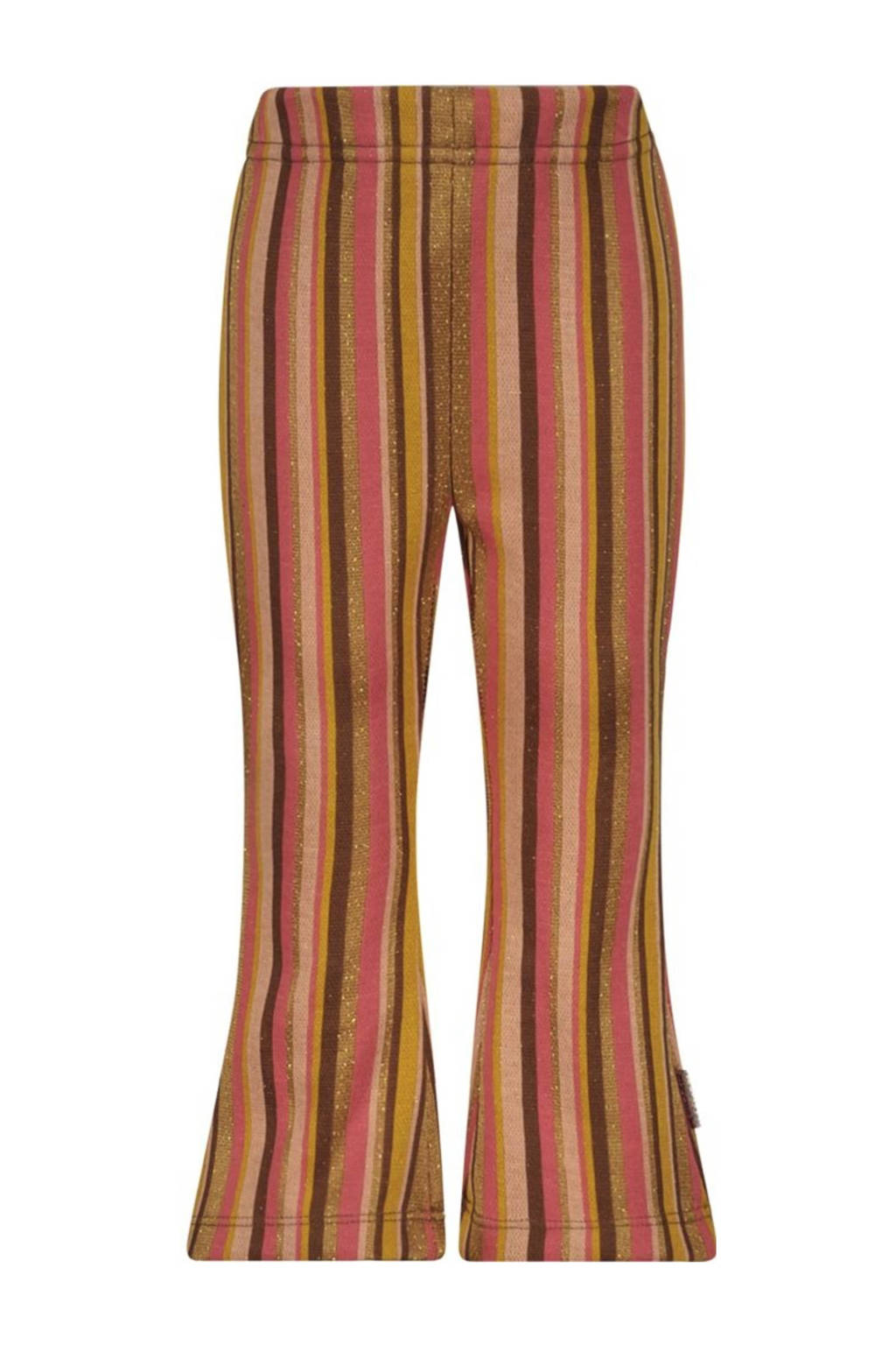 B.Nosy baby gestreepte high waist flared broek Petra roze/goud/geel