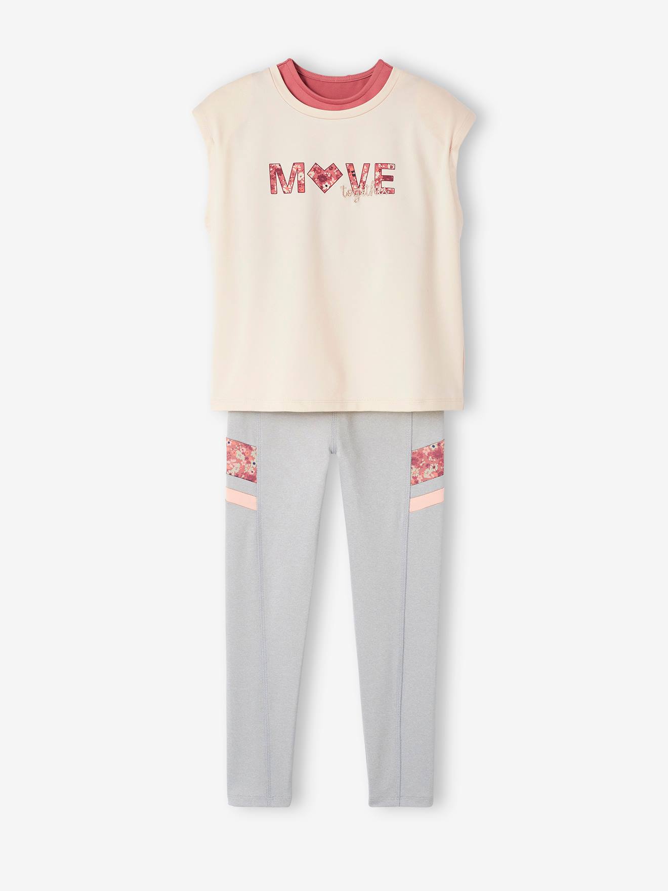 Conjunto esportivo de 3 peças para meninas, cor cru