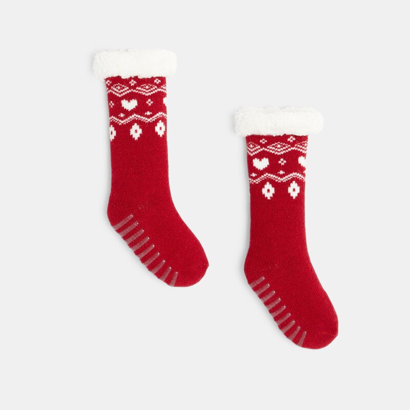 Chaussettes fourrées sherpa antiglisse montagne bébé fille Gris ou noir