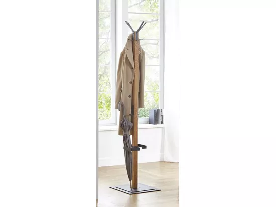 Portemanteau en bois massif coloris chêne et métal noir -longueur 40 x profondeur 40 x hauteur 180 cm