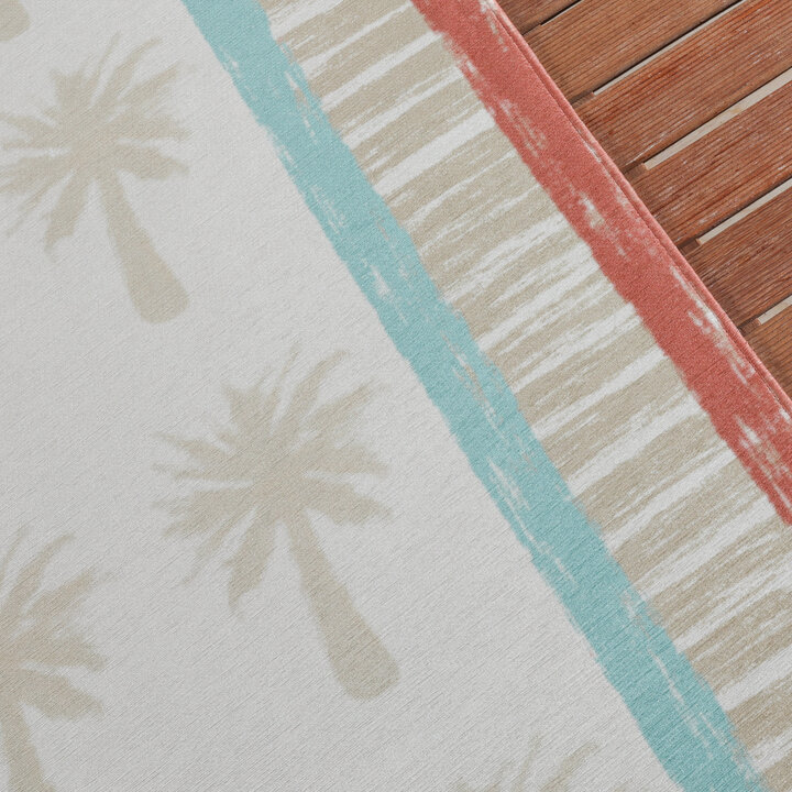 Buitenvloerkleed - Oasis Palm Blauw/Rood | OEKO-TEX & Wasbaar