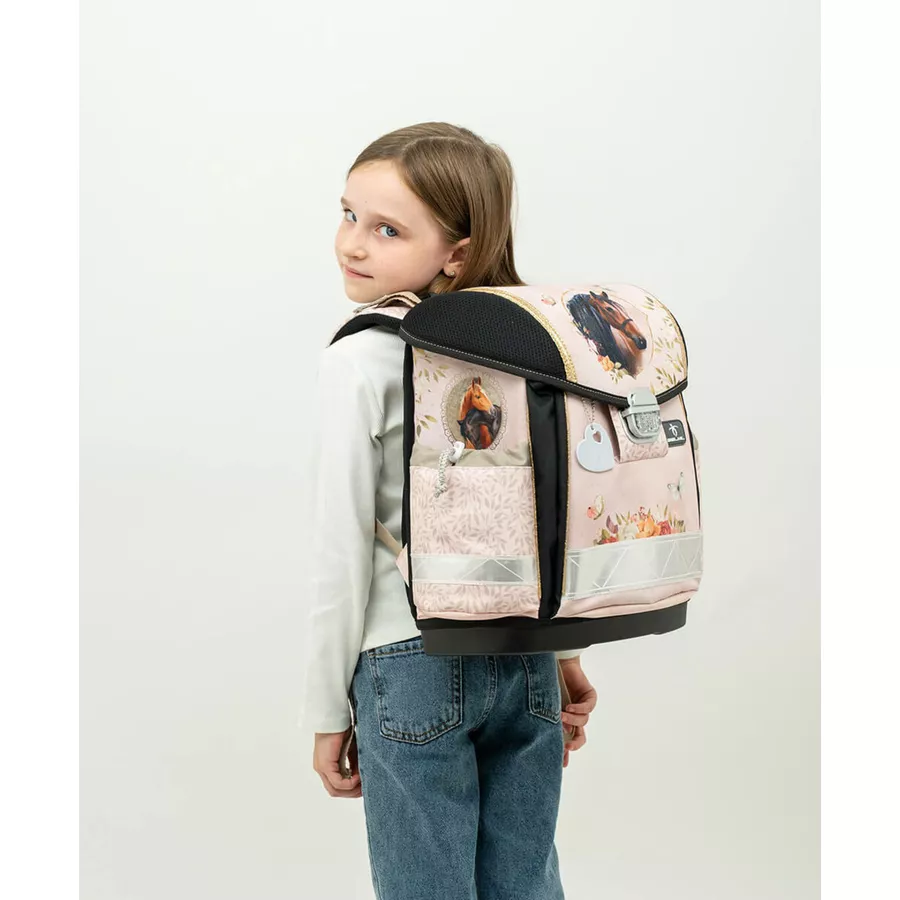 Belmil Schulranzen Classy Schulranzen Set 5-teilig mit Brustgurt Horse Chestnut