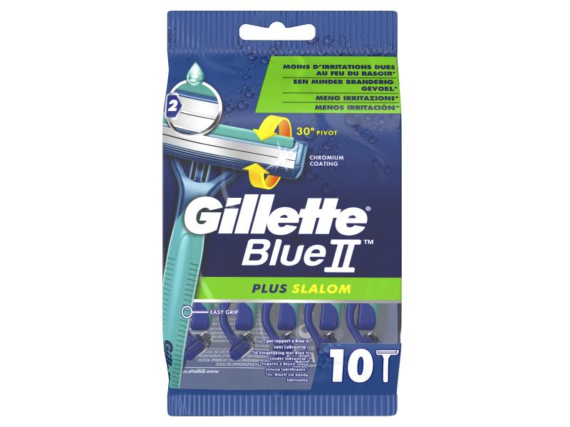 Gillette Einwegrasierer Blue II Plus Slalom 10 Stück Rasierer mit Feuchtigkeitsstreifen für eine angenehme Rasur