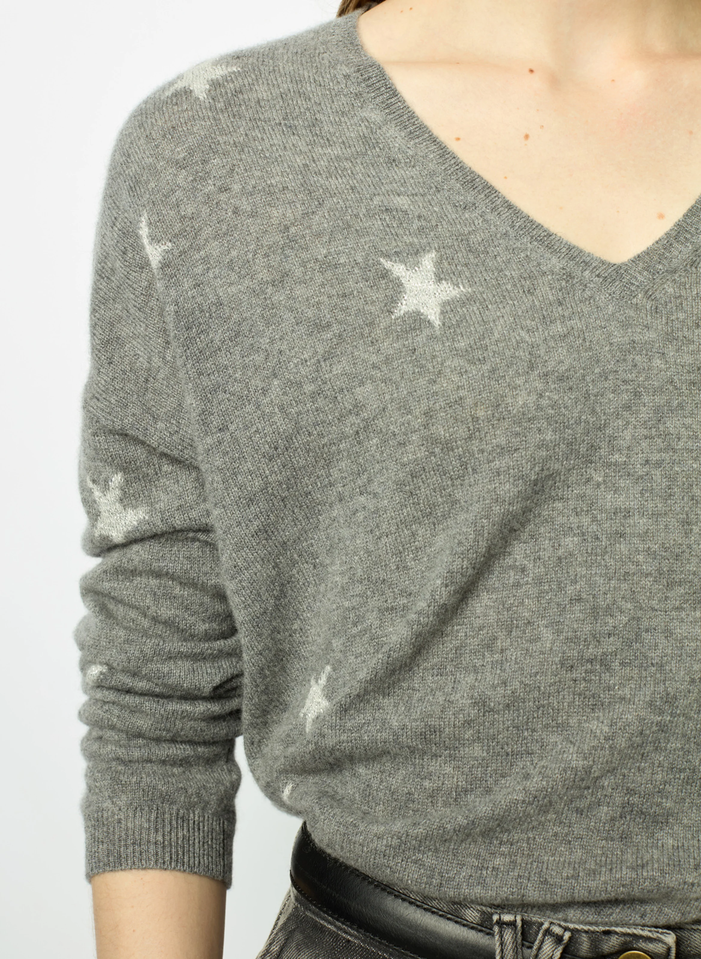 JODELLE - Pull col V en cachemire | Gris