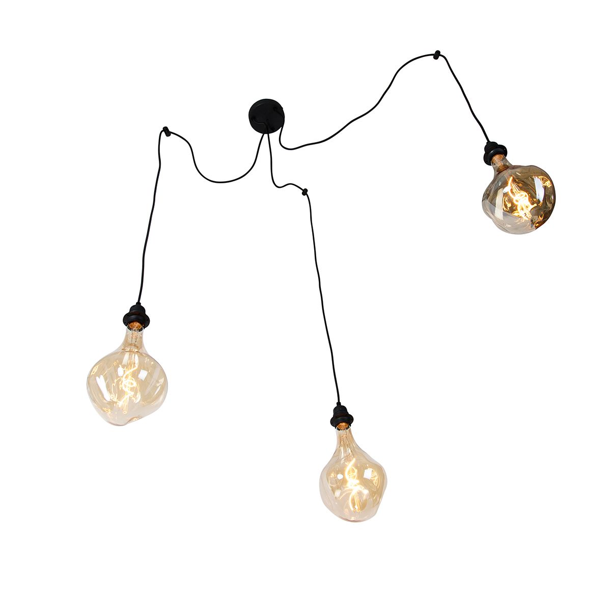 Hanglamp zwart 3-lichts incl. LED goud dimbaar - Cava Luxe
