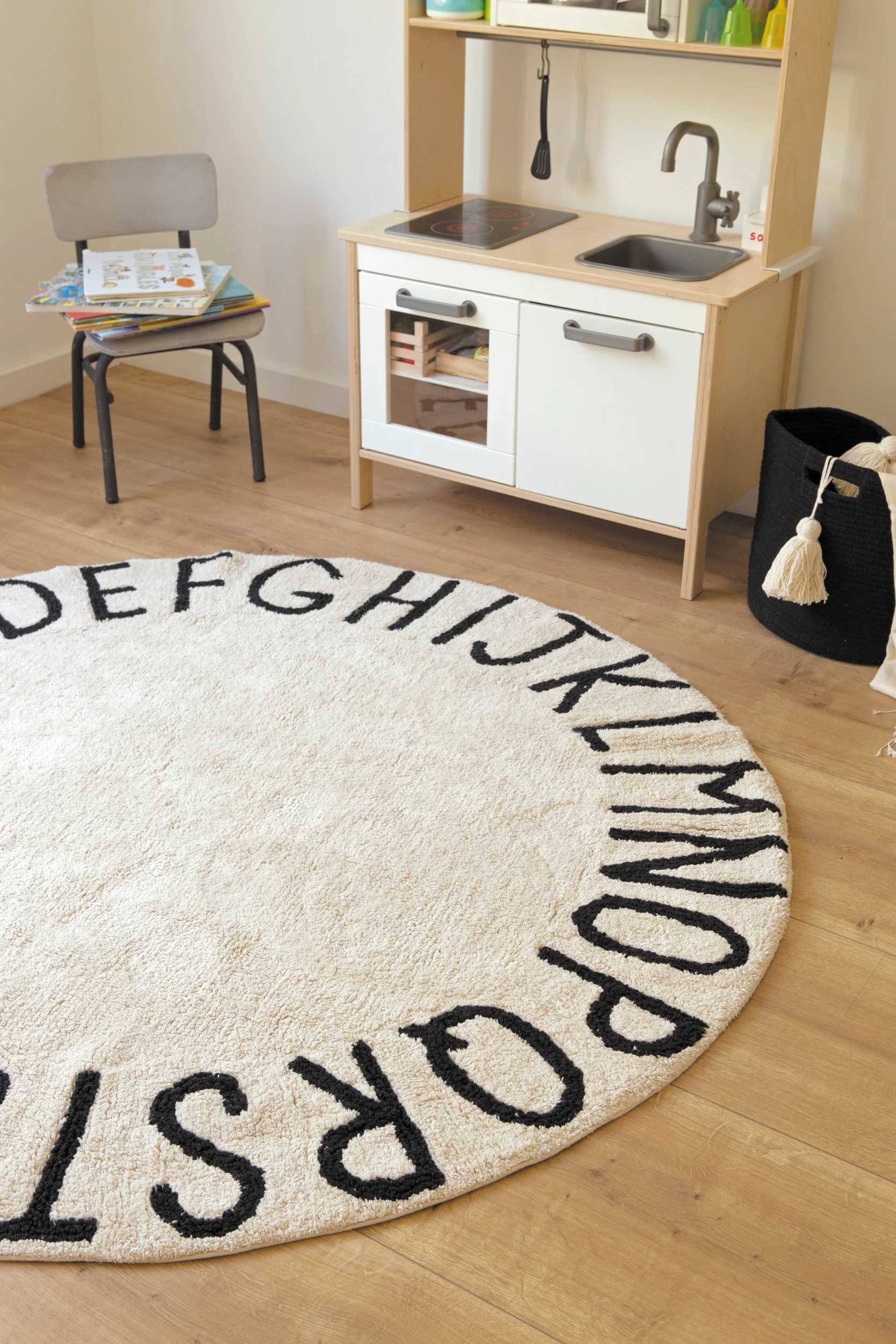 ABC - Tapis rond lavable en coton | Beige