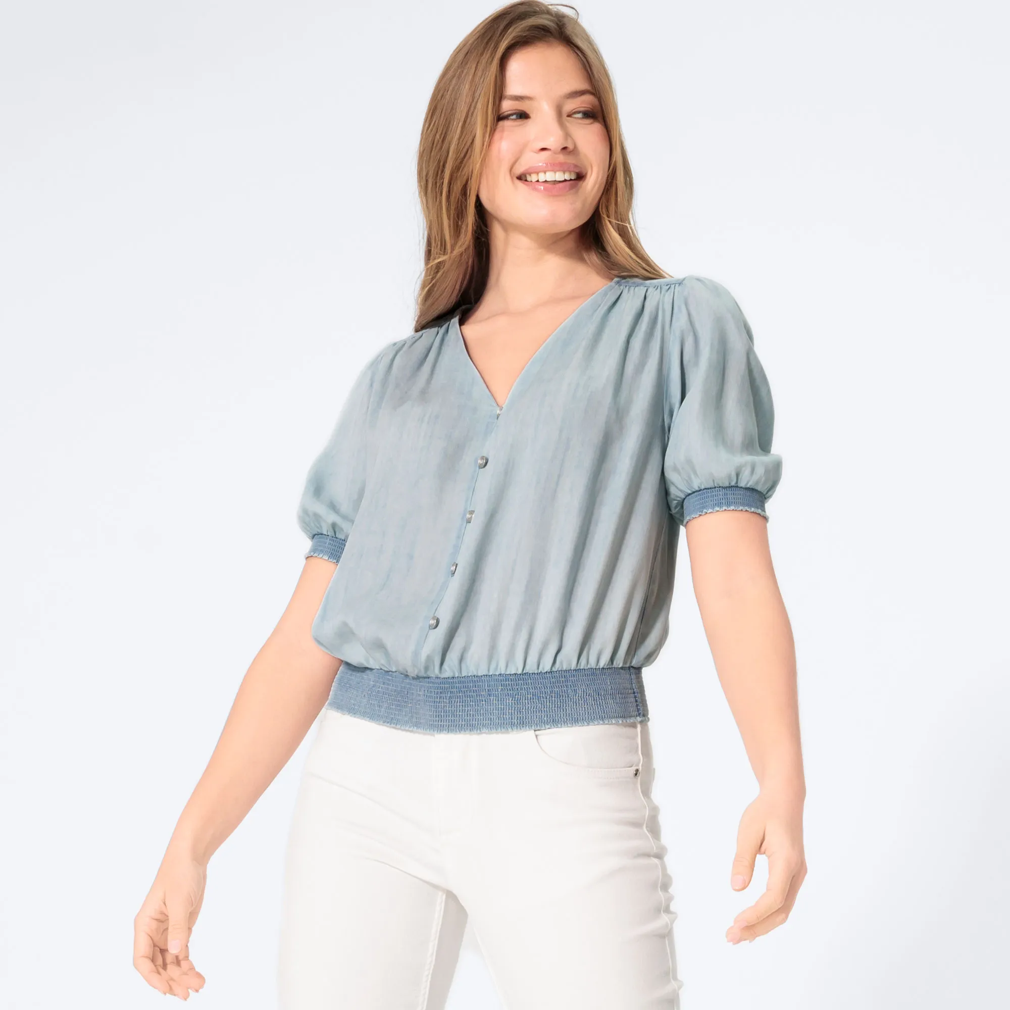 Damen-Bluse mit gesmokten Bündchen