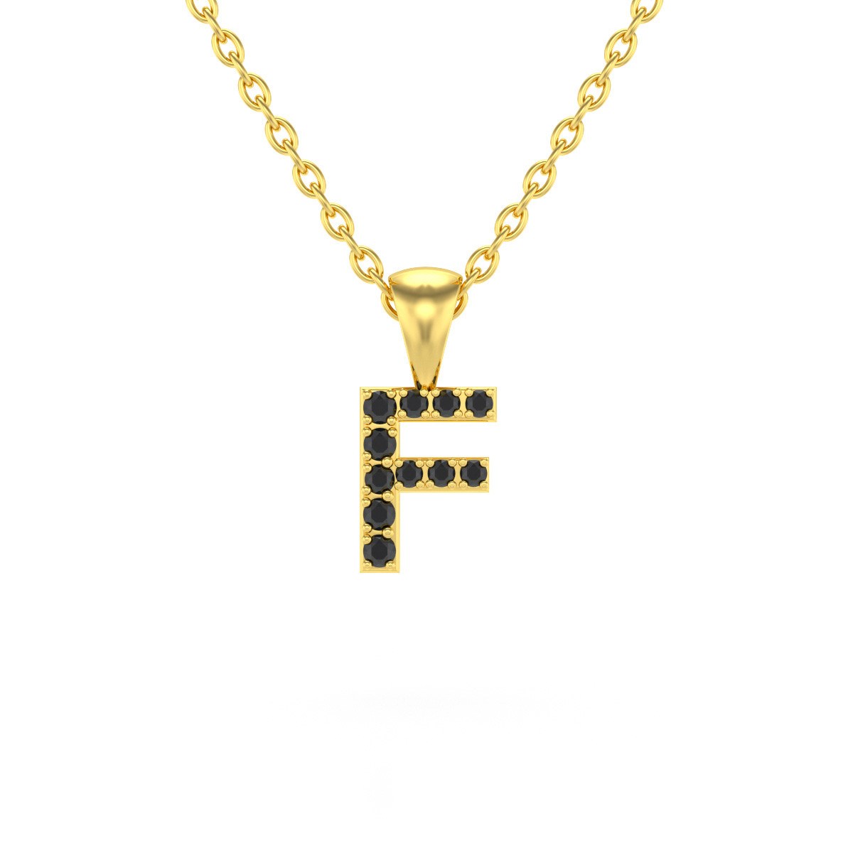 Collier Pendentif ADEN Lettre F Or 750 Jaune Diamant Noir Chaine Or 750 incluse 0.72grs
