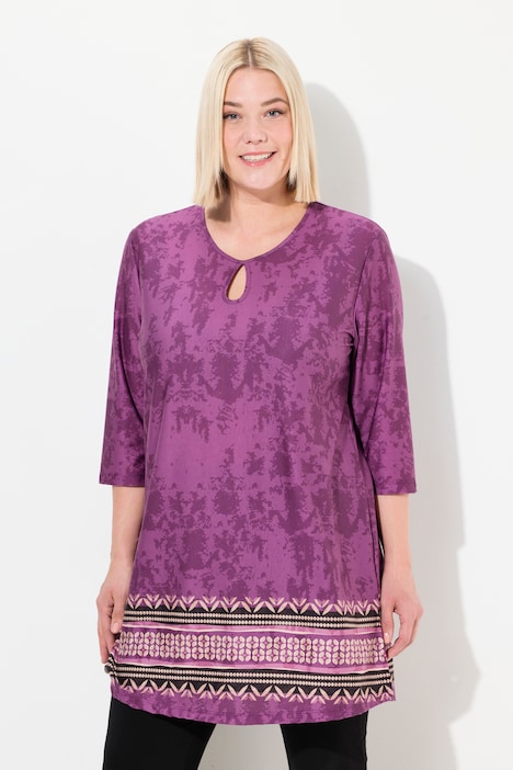 Longshirt, A-Linie, Alloverdruck, Saumbordüre