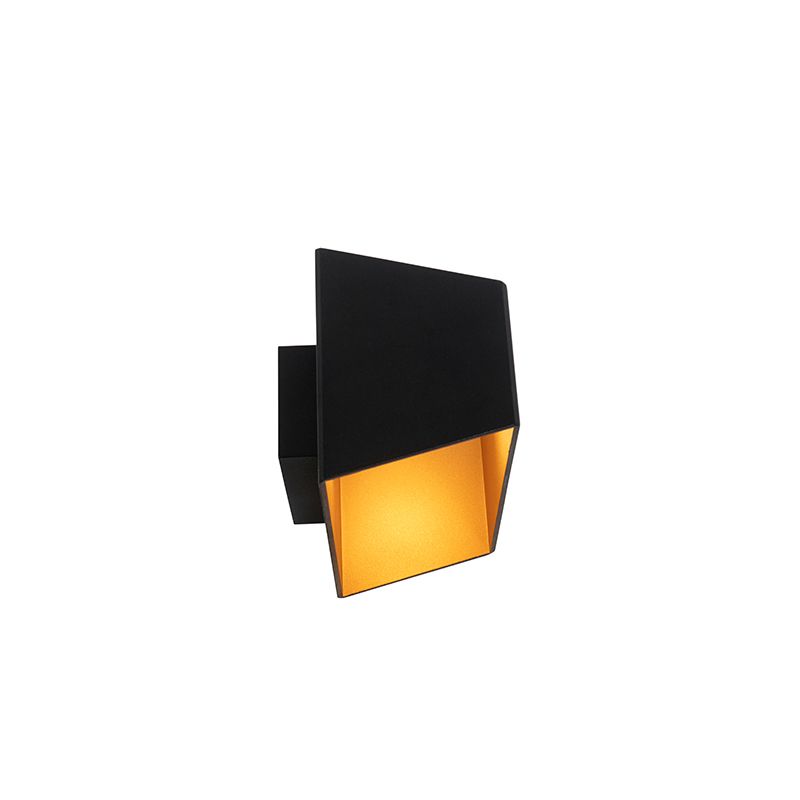 Moderne wandlamp zwart met gouden binnenkant rechthoekig - Alone