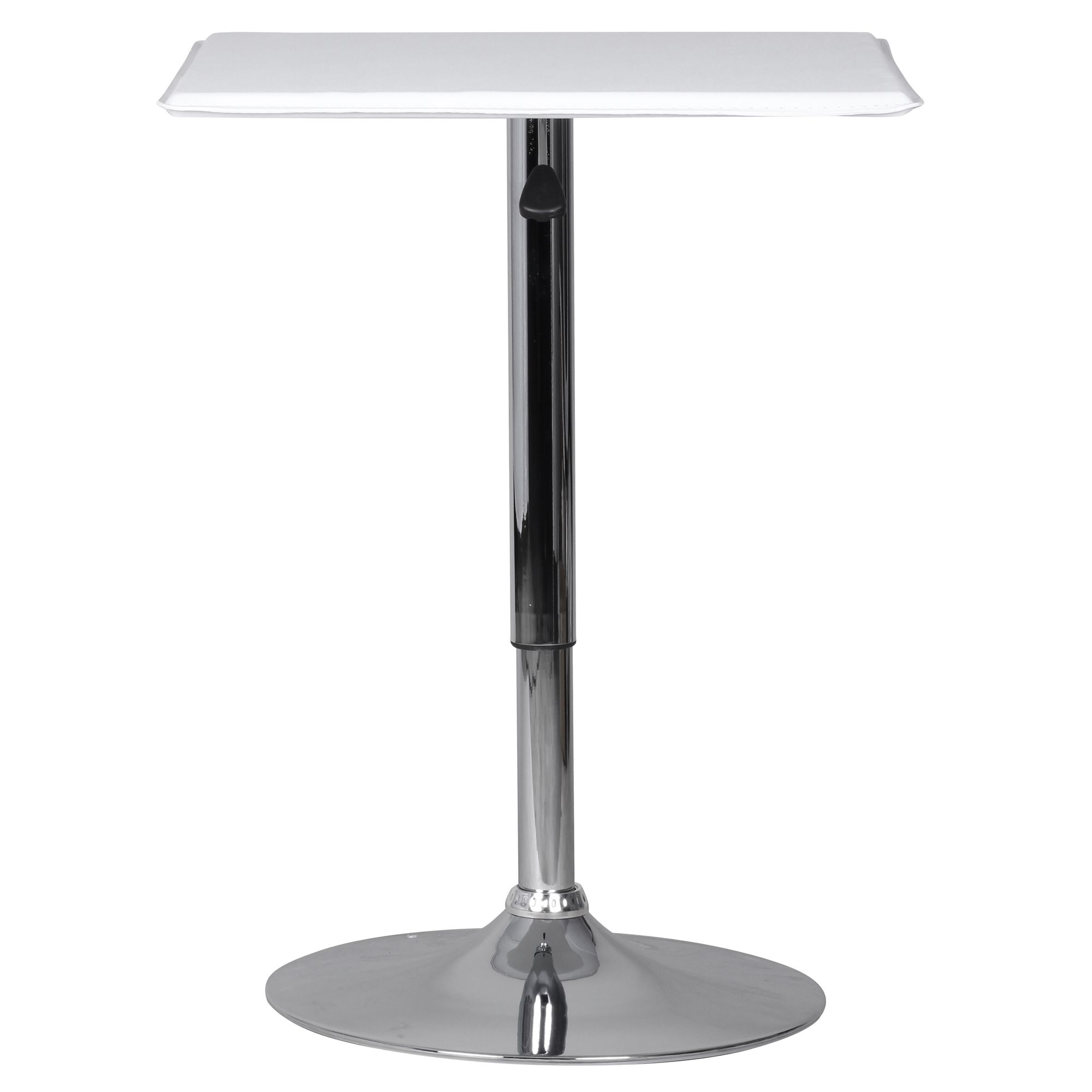 KADIMA DESIGN Stehtisch: Höhenverstellbare Leder-Optik Tischplatte, Chromgestell, 63x63 cm, drehbar, Weiß.