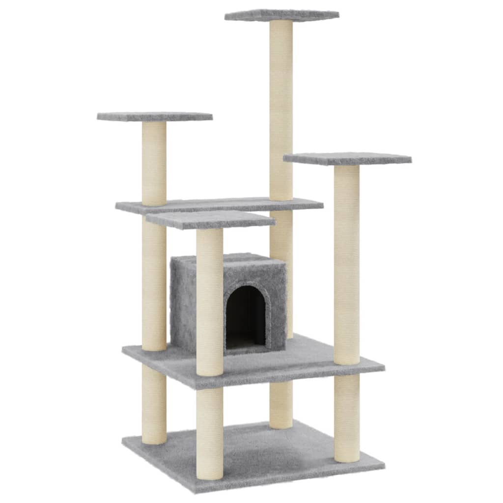 Árvore para gatos de 4 andares vidaXL com casinha de sisal cinza para gatos