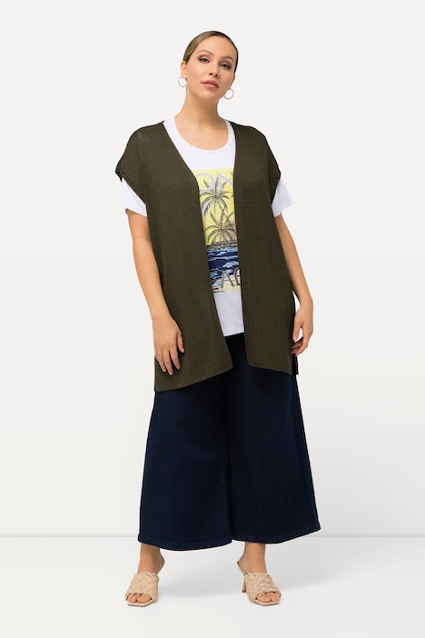 Strickweste, Palme, oversized, offene Form, ärmellos