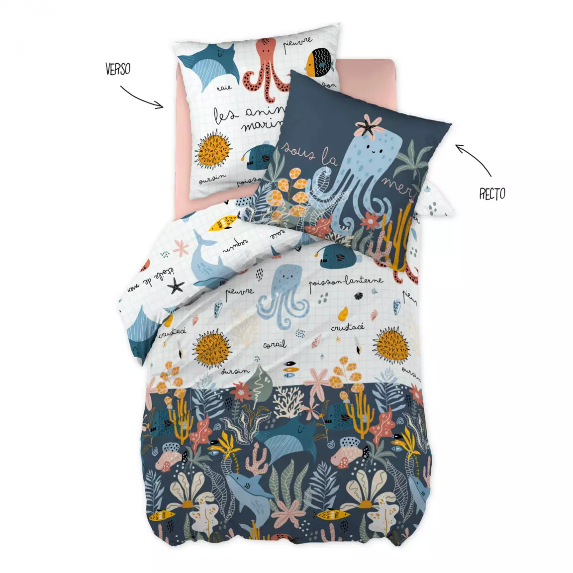 Housse de couette et une taie enfant coton (140 x 200 cm) Octopia Multicolore