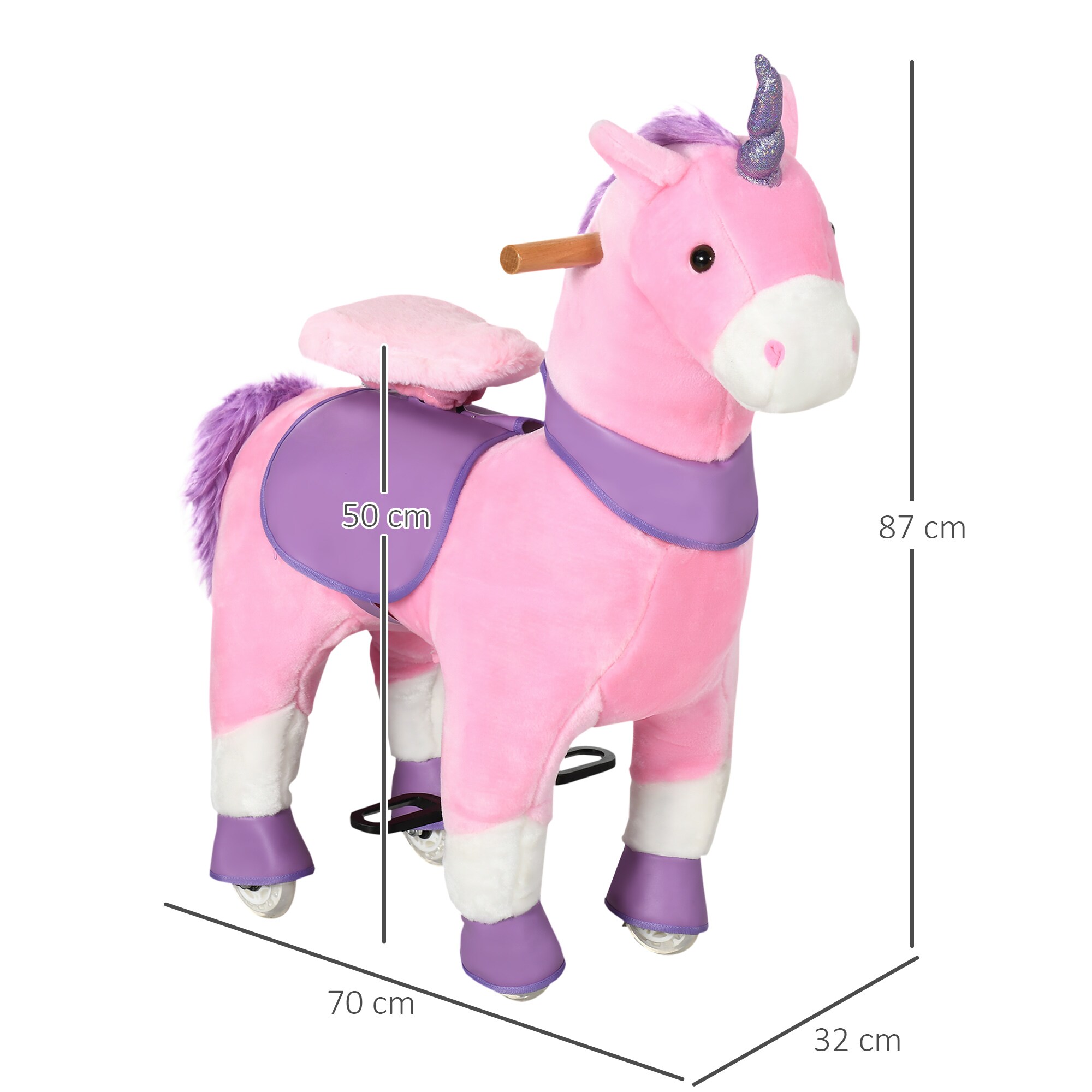 HOMCOM Kinder-Schaukelpferd mit Rollen rosa, lila 70L x 32B x 87H cm
